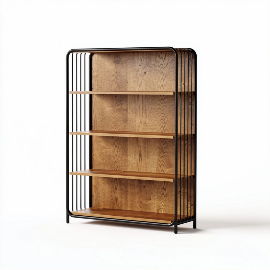 Houten boekenrek met metaalen frame 150 x 30 x 180cm bruin zwart