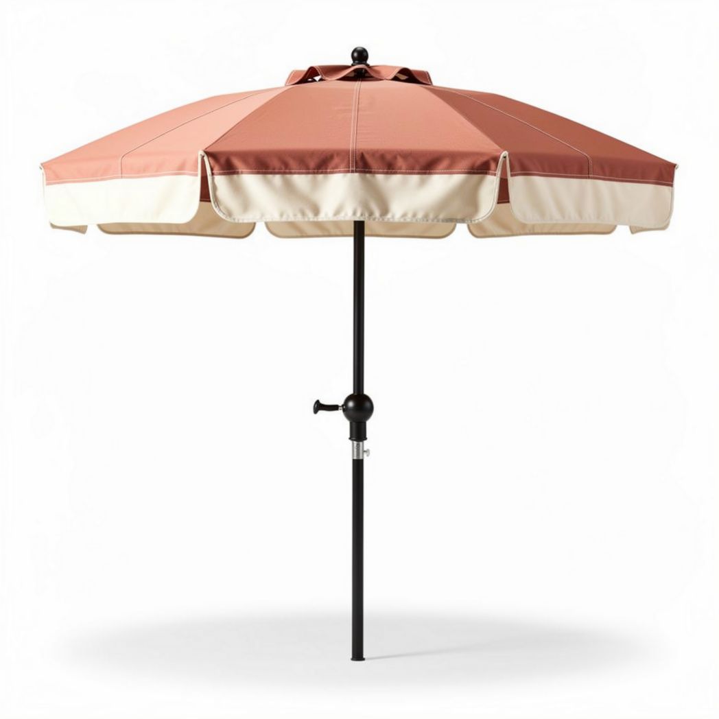 Parasol met ronde top in rood en crème 200 x 200 x 250 cm met verstelbare standaard