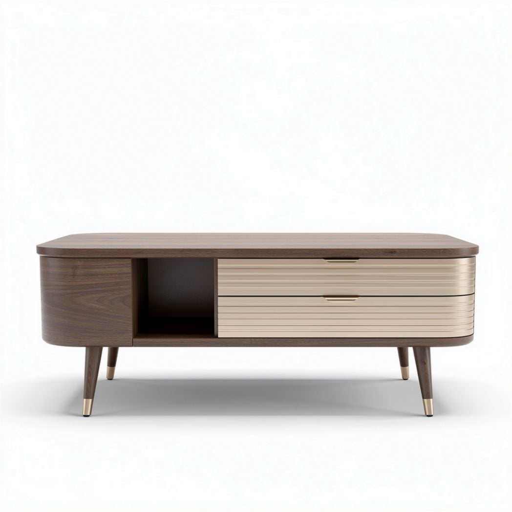 Salontafel van hout met metalen accenten en lades 120 x 60 x 45cm