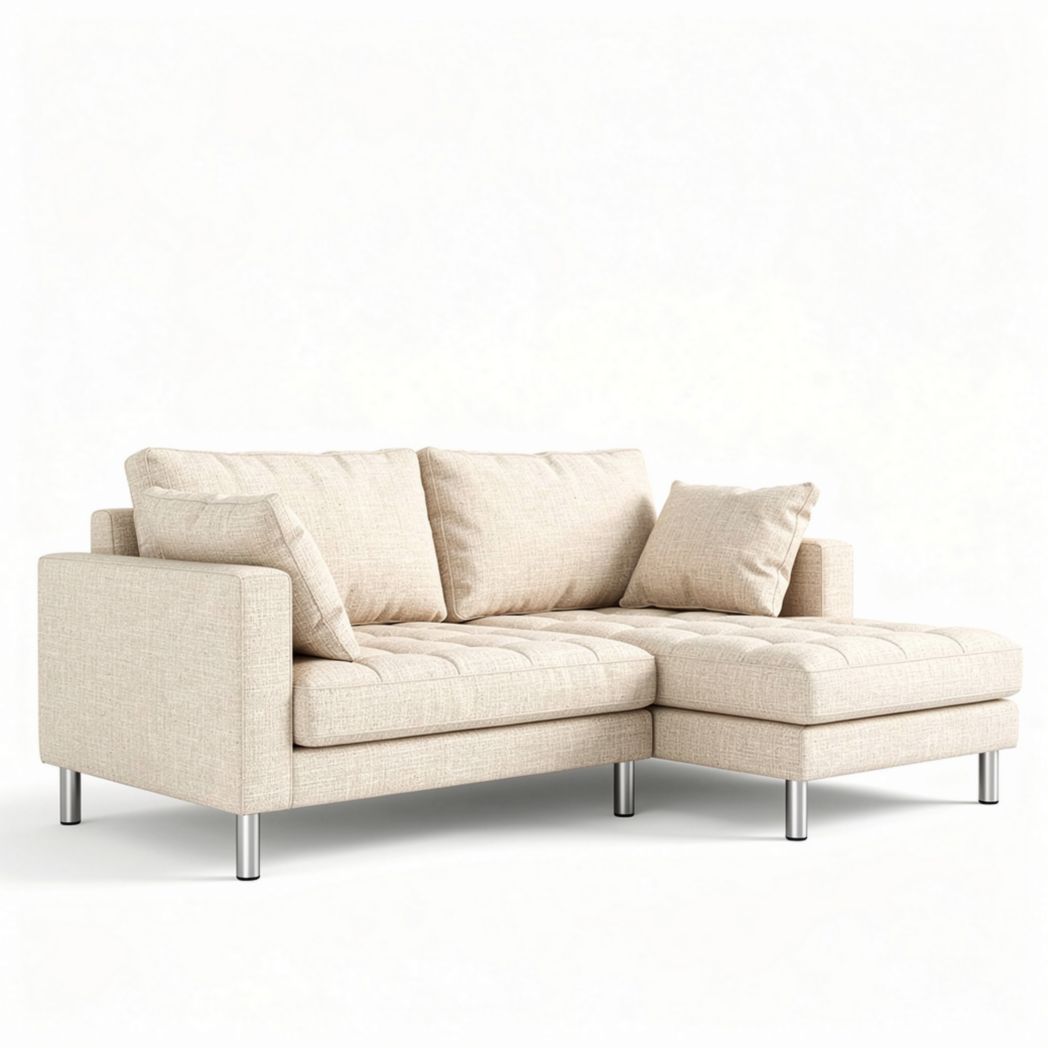 Beige hoekbank van stof met kussen 200 x 90 x 80cm