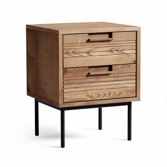 Houten nachtkastje met drie lades en metalen poten 50 x 40 x 60cm
