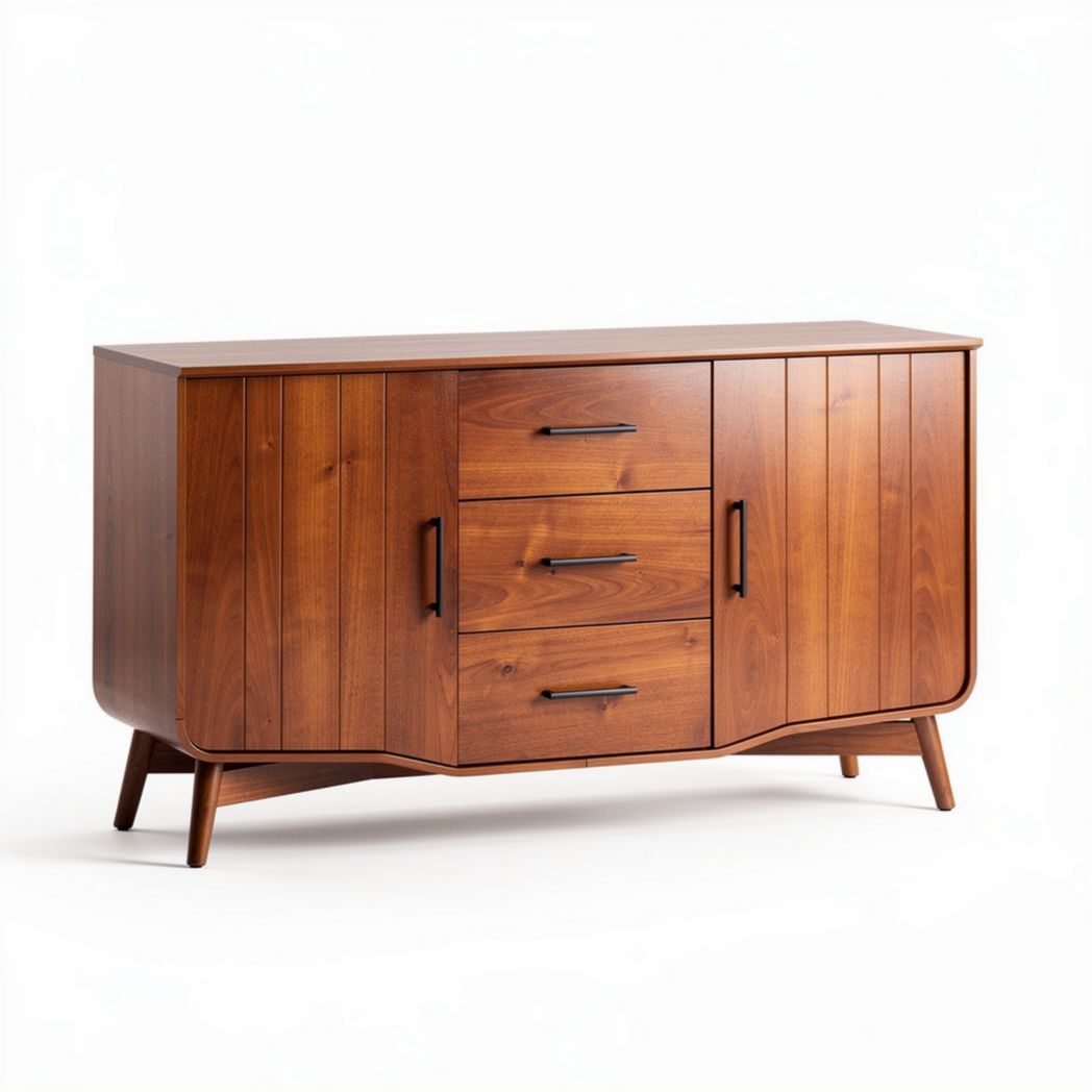Houten dressoir met drie laden en twee deuren in walnootkleur 120 x 45 x 75cm