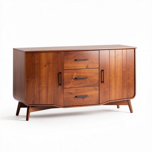 Houten dressoir met drie laden en twee deuren in walnootkleur 120 x 45 x 75cm