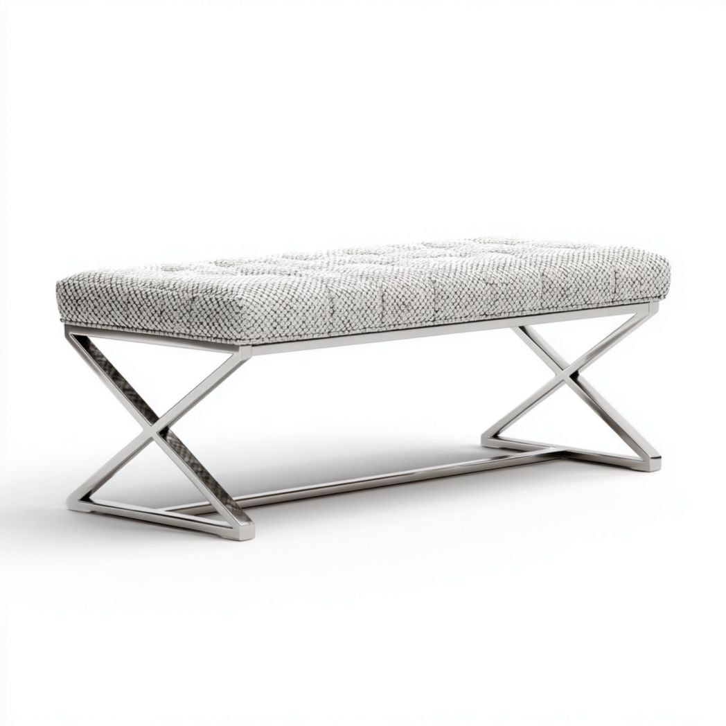 Banken van stof in bruin met metalen frame afmetingen 120 x 40 x 45cm