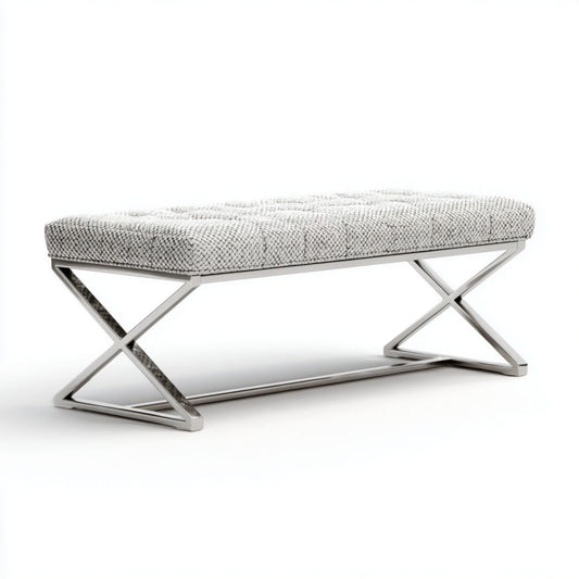 Banken van stof in bruin met metalen frame afmetingen 120 x 40 x 45cm