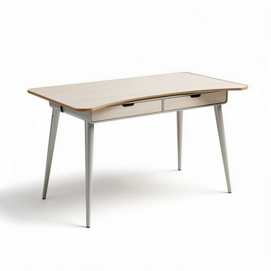Bureau van hout met lades in lichtgrijs en natuurlijk eiken 120 x 60 x 75cm