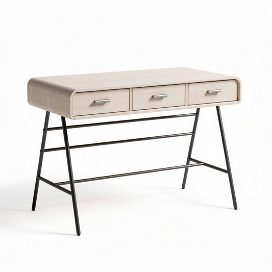 Bureau met drie lades van gelamineerd hout en metalen poten 120 x 60 x 75cm